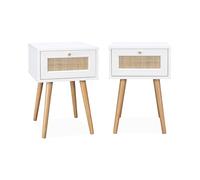 Alice's Garden sweeek - Lot de 2 Tables de Chevet décor Bois Blanc et cannage avec 1 tiroir
