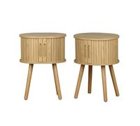 sweeek - Lot de 2 Tables de Chevet Ovale 2 Portes coulissantes poignées creusées. Effet Bois rainuré. L40 x l34 x H54.8cm