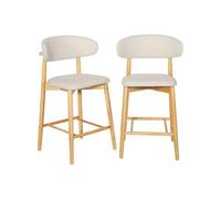 Alice's Garden sweeek - Lot de 2 tabourets de Bar en Bois d'hévéa Naturel et Tissu Bouclette crème - Paola