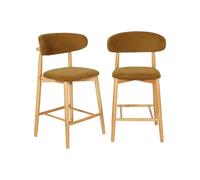 Alice's Garden sweeek - Lot de 2 tabourets de Bar en Bois d'hévéa Naturel et Tissu Chenille Moutarde - Paola