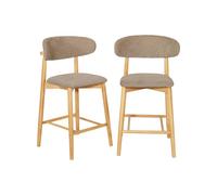 Alice's Garden sweeek - Lot de 2 tabourets de Bar en Bois d'hévéa Naturel et Tissu Chenille Taupe - Paola