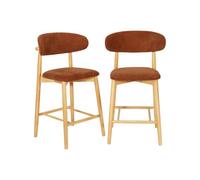 Alice's Garden sweeek - Lot de 2 tabourets de Bar en Bois d'hévéa Naturel et Tissu Chenille Terracotta - Paola