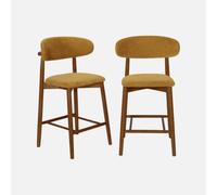 Alice's Garden sweeek - Lot de 2 tabourets de Bar en Bois d'hévéa Noyer et Tissu Chenille Moutarde - Paola
