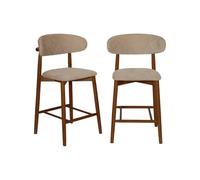 Alice's Garden sweeek - Lot de 2 tabourets de Bar en Bois d'hévéa Noyer et Tissu Chenille Taupe - Paola
