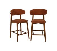 Alice's Garden sweeek - Lot de 2 tabourets de Bar en Bois d'hévéa Noyer et Tissu Chenille Terracotta - Paola