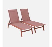 sweeek - Lot de 2 transats Terracotta. 5 Positions. en textilène et métal. Flora. L155 x P59 x H106cm