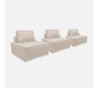 Lot de 3 chauffeuses pour canapé modulables tissu capitonné crème avec 1 coussin