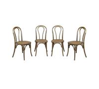 Alice's Garden sweeek - Lot de 4 chaises Vintage en Bois avec Assise en rotin et Dossier Arrondi. Coloris Marron Vieilli. L 48 x P 49.5 x H 90cm