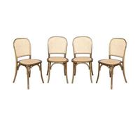 Alice's Garden sweeek - Lot de 4 chaises Vintage en Bois avec Assise et Dossier en rotin. Coloris Marron Vieilli. L 44.5 x P 48 x H 89.5cm