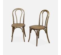 Alice's Garden sweeek - Lot de Deux chaises Vintage en Bois avec Assise en rotin et Dossier Arrondi Coloris Marron Vieilli