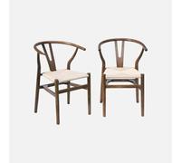 Alice's Garden sweeek - Lot de Deux chaises Vintage Marron Vieilli en Bois d'hévéa avec Assise en Cordes et Dossier Arrondi