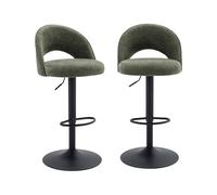 sweeek - Lot de Deux tabourets de Bar Ajustables métal et Tissu Kaki. Pied Noir - L 49 x P 49 x H 88.5-110cm - Abby