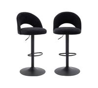 Alice's Garden sweeek - Lot de Deux tabourets de Bar Ajustables métal et Tissu Noir. Pied Noir - L 49 x P 49 x H 88.5-110cm - Abby