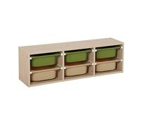 Meuble de rangement naturel pour enfant. 6 bacs en plastique vert olive taupe - Sora