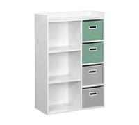sweeek - Meuble de Rangement pour Enfant avec 7 Compartiments. 2 paniers Verts et 2 paniers Gris en Velours