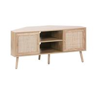 sweeek - Meuble TV d'angle en décor Bois et cannage. 2 Portes. 1 étagère. 115cm