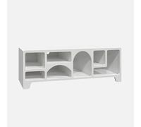 sweeek - Meuble TV Organique Effet Bois Blanc 160cm avec Plusieurs niches 7 Compartiments de Rangement L160cm
