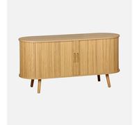 sweeek - Meuble TV scandinave 2 Portes coulissantes. 4 Compartiments. décor Bois rainuré Naturel. L120 x 40 x 57 cm