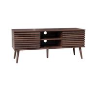 Alice's Garden sweeek - Meuble TV scandinave avec 2 Portes décor Bois Noyer rainuré et 1 Niche Centrale avec étagère L120cm