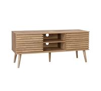 sweeek - Meuble TV scandinave avec 2 Portes décor Bois rainuré et 1 Niche Centrale avec étagère L120cm