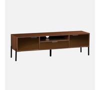 Meuble TV vintage décor bois de noyer 2 portes 1 tiroir 151,5cm GLASSY