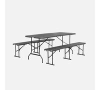 Alice's Garden sweeek - Set de Table et bancs de réception. 180cm. Pliables. avec poignée de Transport. Plastique Gris foncé. Table de Camping
