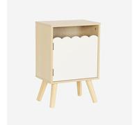 Table De Chevet Enfant Décor Bois 1 Porte, Pieds Bois De Pin - 34 X 23,5 X 52 Cm - Azur Blanc TU