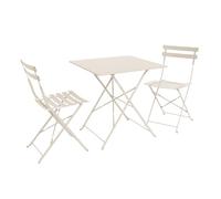 Table de jardin bistrot pliante métal + 2 assises beige 70 x 70cm. acier thermolaqué