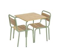 Table De Jardin Enfant Acier Et Décor Bois + 2 Assises - Suzie Vert De Gris TU