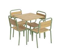 Table De Jardin Enfant Acier Et Décor Bois + 4 Assises - Suzie Vert De Gris TU