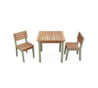 Table de jardin enfant intérieur/extérieur bois d'acacia + 2 assises vert de gris