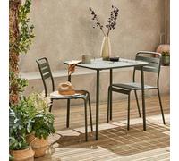 Alice's Garden sweeek- Table de Jardin métal + 2 assises Kaki Amélia. Lattes et Bords arrondis. Traitement antirouille