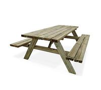Alice's Garden sweeek- Table de Pique Nique Bois de pin + 2 bancs rabattables en Bois. 6 Places - PANCHINA - Table de Jardin Robuste en pin sylvestre