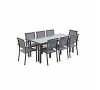 Alice's Garden - Table de Jardin Aluminium + 8 assises - Capua 180cm - Anthracite. Gris - 8 Places - 1 Grande Table rectangulaire. 8 fauteuils empilables