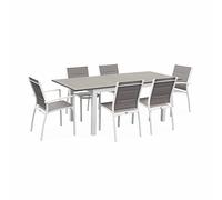 Alice's Garden - Table de Jardin Extensible Aluminium + 6 assises - Chicago 210 Taupe - Table en Aluminium 150/210cm avec rallonge et 6 assises en textilène