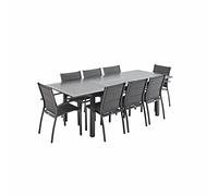 Alice's Garden - Table de Jardin Extensible Aluminium + 8 assises - Chicago Anthracite/Gris Taupe - Table en Aluminium 175/245cm avec rallonge et 8 assises en textilène (Anthracite/Gris Taupe)