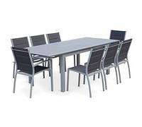 Alice's Garden - Table de Jardin Extensible Aluminium + 8 assises - Chicago Gris - Table en Aluminium 175/245cm avec rallonge et 8 assises en textilène