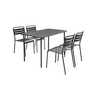 Alice's Garden - Table de Jardin métal + 4 assises Anthracite en Acier. Amelia. 120 x 70 x 72.5 cm