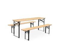 Alice's Garden - Table de Jardin Pliante Bois de Sapin + 2 bancs Bayonne - Esprit Brasserie. Pliable. 6 Personnes