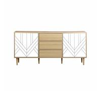 Alice's Home - Buffet de Rangement décor Bois et Blanc - Mika - 2 Niveaux. 2 Portes. 3 tiroirs. Buffet Bas. L 160 x l 40 x H 74cm