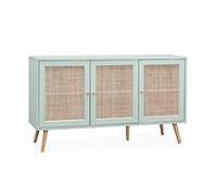 Alice's Home - Buffet de Rangement en cannage 120x39x70cm - Bohème - 2 Niveaux. 3 Portes. Pieds scandinaves. Buffet Bas
