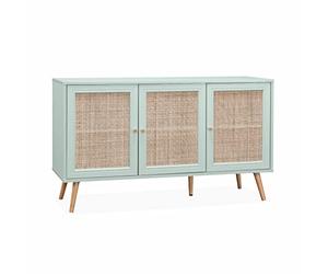 Alice's Home - Buffet de Rangement en cannage 120x39x70cm - Bohème - 2 Niveaux. 3 Portes. Pieds scandinaves. Buffet Bas