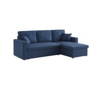 Alice's Home - Canapé d'angle Convertible en Tissu Bleu - IDA - 3 Places. Fauteuil d'angle réversible Coffre Rangement lit modulable