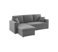 Alice's Home - Canapé d'angle Convertible en Tissu Gris chiné foncé - IDA - 3 Places. Fauteuil d'angle réversible Coffre Rangement lit modulable. 2 Coussins Inclus.