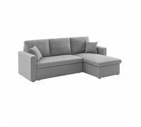 Alice's Home - Canapé d'angle Convertible en Tissu Gris Clair - IDA - 3 Places. Fauteuil d'angle réversible Coffre Rangement lit modulable. 2 Coussins Inclus.