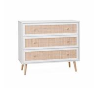 Alice's Home - Commode en décor Bois Blanc et cannage 90x39x79cm - Bohème - 3 tiroirs
