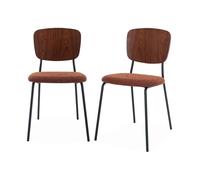 Alice's Home - Lot de 2 chaises Assise Bouclette texturée Terracotta. Dossier Bois de peuplier courbé. Pieds en métal Noir Mat