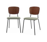 Alice's Home - Lot de 2 chaises Assise Bouclette texturée Verte. Dossier Bois de peuplier courbé. Pieds en métal Noir Mat