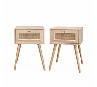 Alice's Home - Lot de 2 Tables de Chevet décor Bois & cannage avec 1 tiroir - Bohème