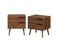 Alice's Home - Lot de 2 Tables de Chevet décor Bois teinté Noyer. 2 tiroirs. Pieds en pin Massif